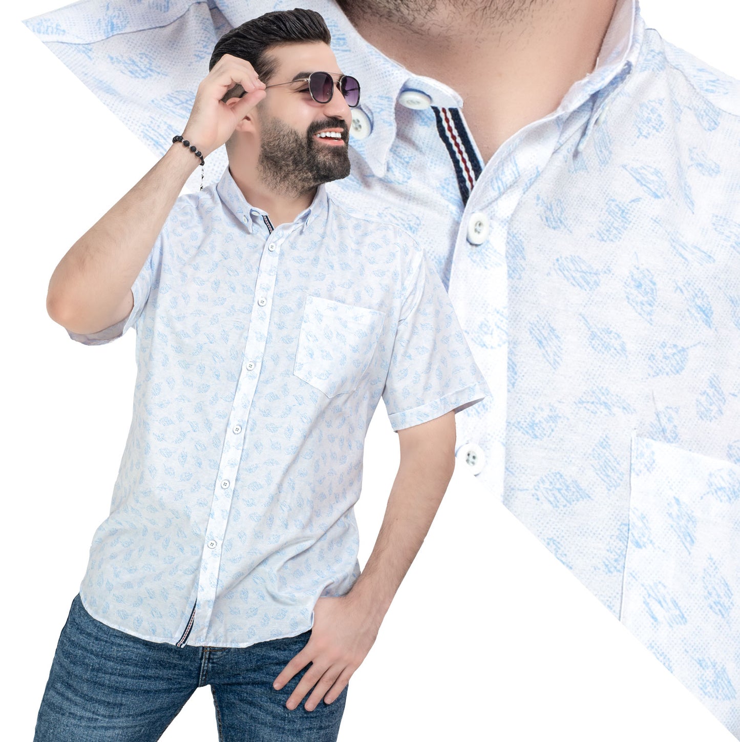قميص نص كم قطن منقوش