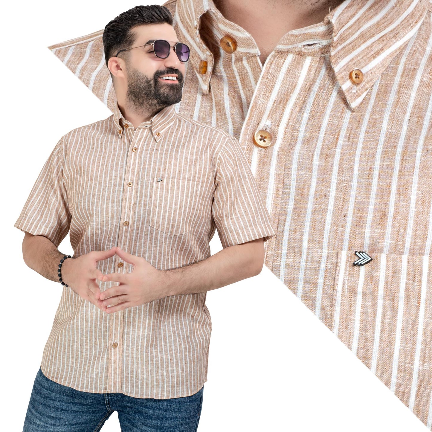 قميص نص كم كتان مقلم