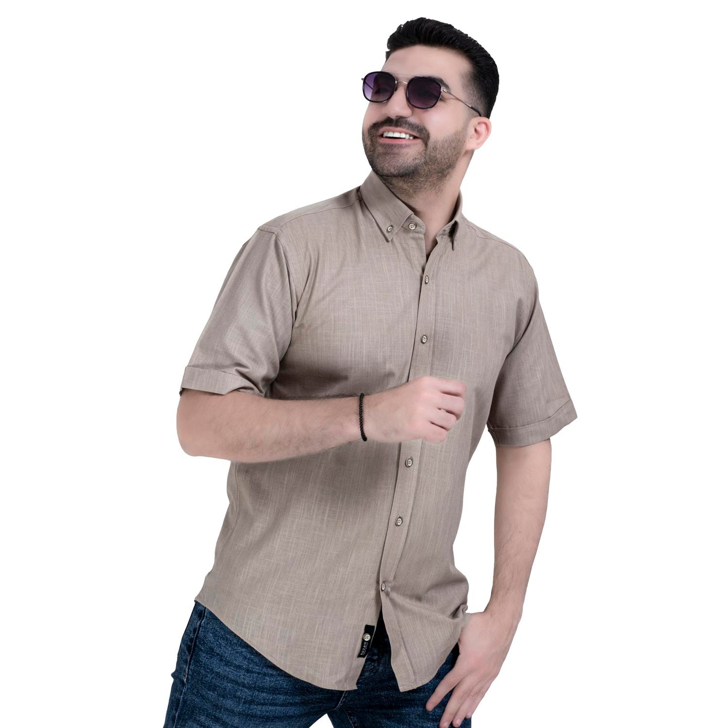 25SM-40-10-R2509-قميص كتان ساده نص كم