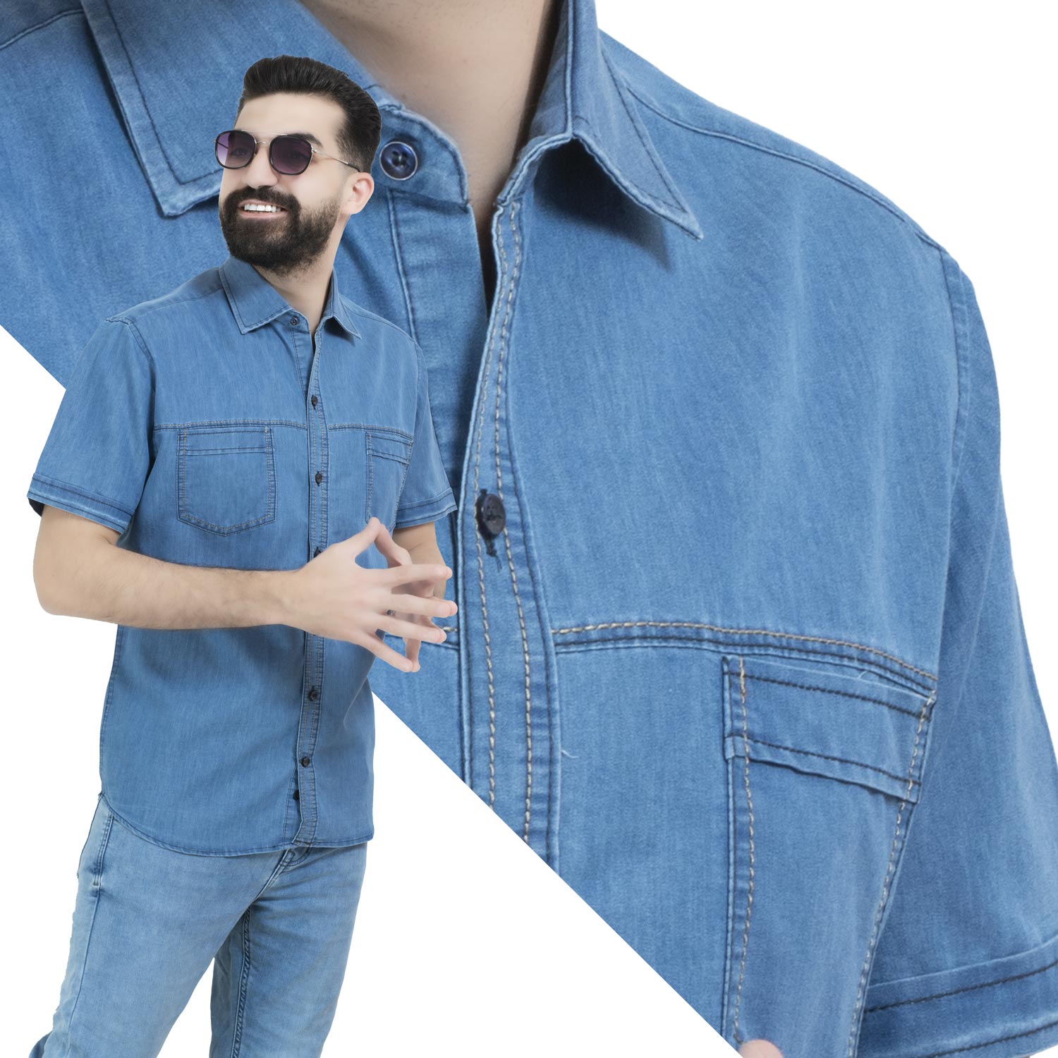 قميص نص كم -  ["Half-Sleeve","Half-Sleeve-Shirt","linen","Men's-Shirt","\u0642\u0637\u0646","\u0642\u0645\u064a\u0635 \u0646\u0635 \u0643\u0645","\u0642\u0645\u064a\u0635-\u0631\u062c\u0627\u0644\u064a","\u0643\u062a\u0627\u0646"] - 26SM-65-10-179-قميص نص كم جينز  - Pukkastyle تسوق ملابس رجالي اونلاين - Online shopping Men's Clothes