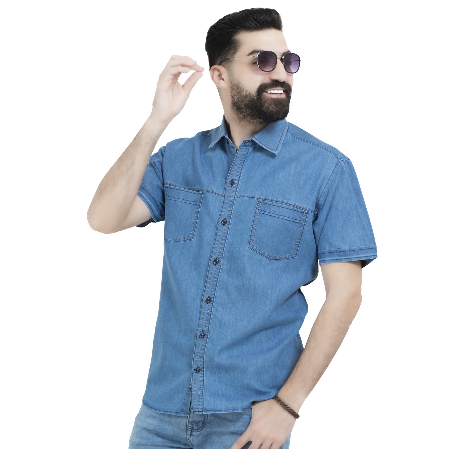 قميص نص كم -  ["Half-Sleeve","Half-Sleeve-Shirt","linen","Men's-Shirt","\u0642\u0637\u0646","\u0642\u0645\u064a\u0635 \u0646\u0635 \u0643\u0645","\u0642\u0645\u064a\u0635-\u0631\u062c\u0627\u0644\u064a","\u0643\u062a\u0627\u0646"] - 26SM-65-10-179-قميص نص كم جينز  - Pukkastyle تسوق ملابس رجالي اونلاين - Online shopping Men's Clothes