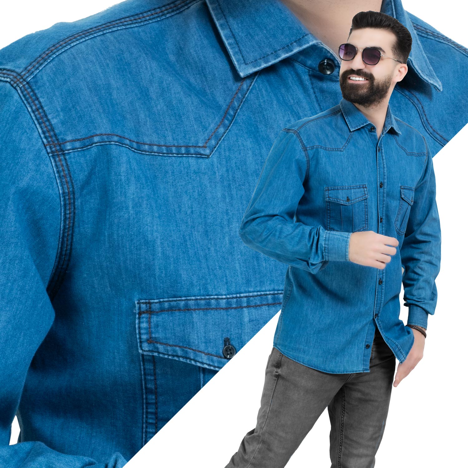قميص كم طويل -  ["Check Shirt","Gabardine","Long-Sleeve-Shirt","\u062c\u0628\u0631\u062f\u064a\u0646","\u0642\u0645\u064a\u0635 \u0643\u0645 \u0637\u0648\u064a\u0644","\u0643\u0627\u0631\u0648\u0647\u0627\u062a"] - 26GM-65-7-102-قميص جينز باكمام طويلة  - Pukkastyle تسوق ملابس رجالي اونلاين - Online shopping Men's Clothes
