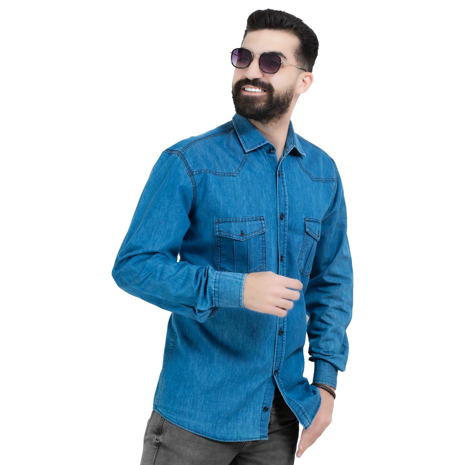 قميص كم طويل -  ["Check Shirt","Gabardine","Long-Sleeve-Shirt","\u062c\u0628\u0631\u062f\u064a\u0646","\u0642\u0645\u064a\u0635 \u0643\u0645 \u0637\u0648\u064a\u0644","\u0643\u0627\u0631\u0648\u0647\u0627\u062a"] - 26GM-65-7-102-قميص جينز باكمام طويلة  - Pukkastyle تسوق ملابس رجالي اونلاين - Online shopping Men's Clothes