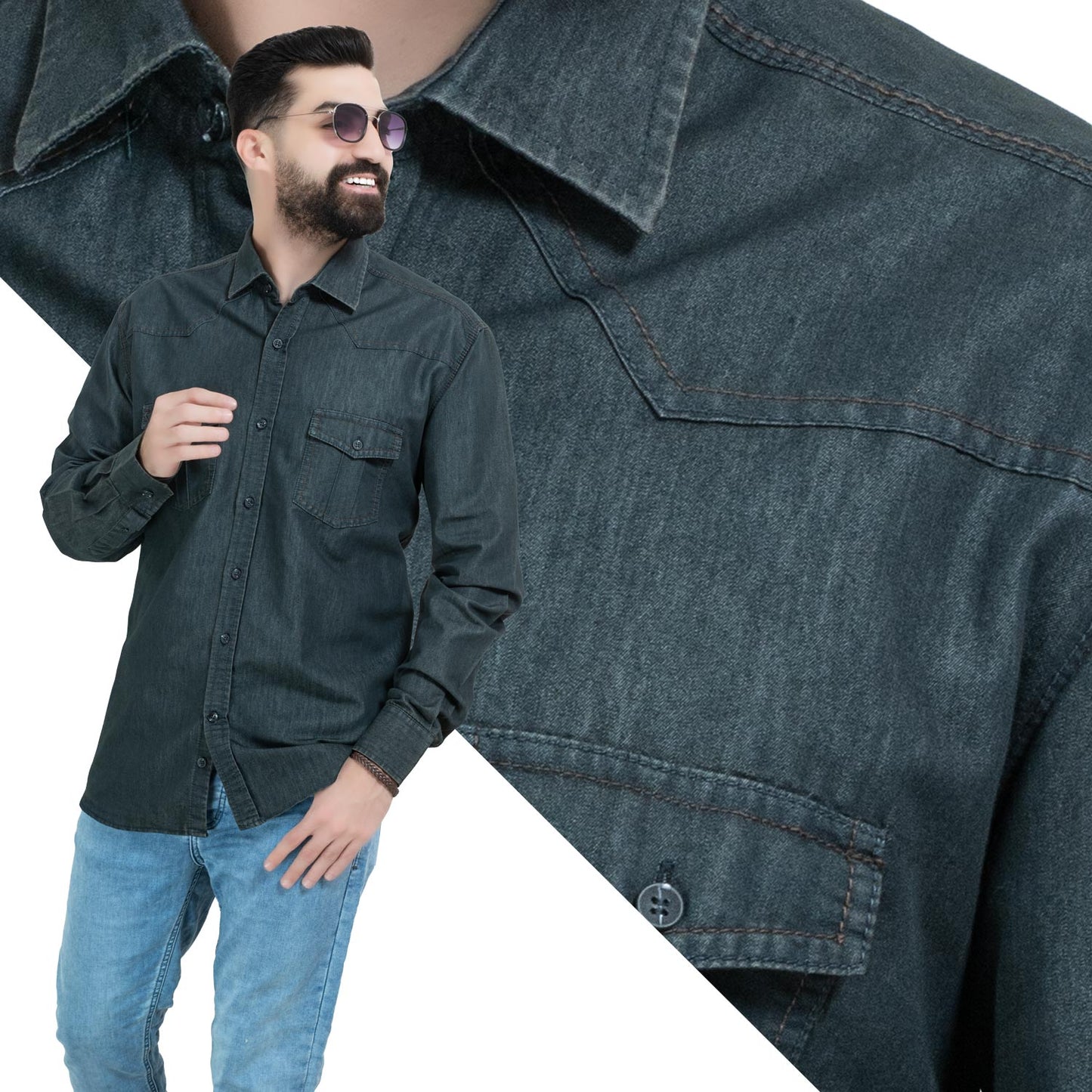 قميص كم طويل -  ["Check Shirt","Gabardine","Long-Sleeve-Shirt","\u062c\u0628\u0631\u062f\u064a\u0646","\u0642\u0645\u064a\u0635 \u0643\u0645 \u0637\u0648\u064a\u0644","\u0643\u0627\u0631\u0648\u0647\u0627\u062a"] - 26GM-65-7-102-قميص جينز باكمام طويلة  - Pukkastyle تسوق ملابس رجالي اونلاين - Online shopping Men's Clothes