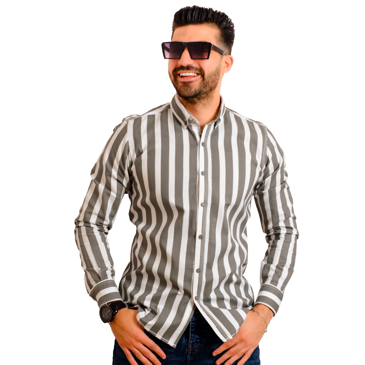 23GM-19-7-SH03-3-قميص مقلم قطن باكمام طويله Long-Sleeve-Shirt, Striped Shirt, قميص كم طويل, قميص مقلم, مقلم رجالي, Pukkastyle
