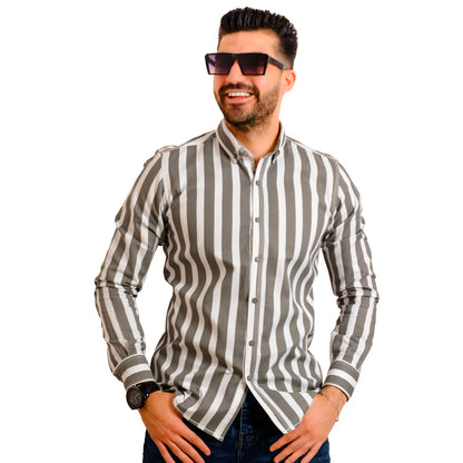 Men's clothing 23GM-19-7-SH03-3-قميص مقلم قطن باكمام طويله last, Long-Sleeve-Shirt, Striped Shirt, قميص كم طويل, قميص مقلم, مقلم  Pukkastyle ملابس رجالي