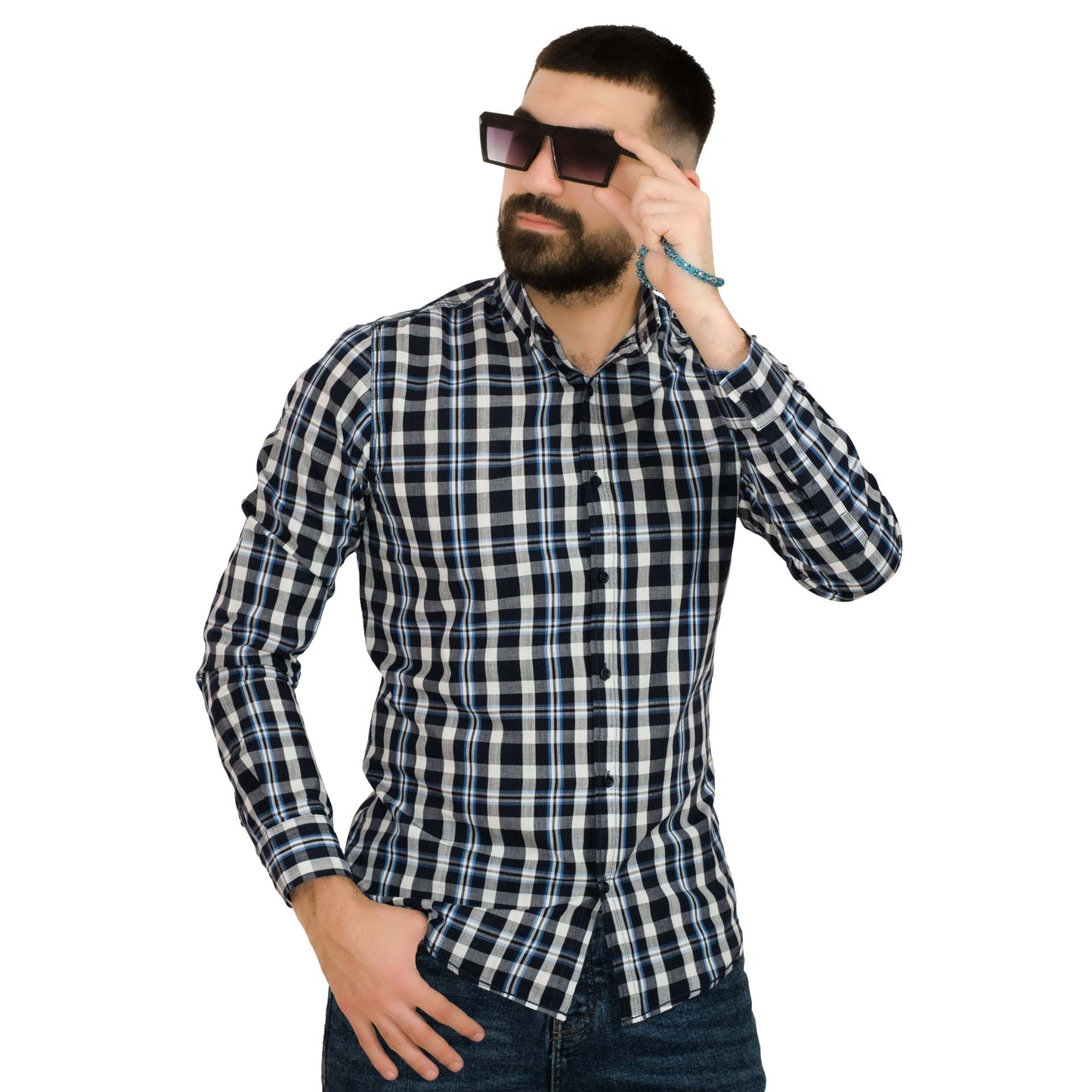 Men's clothing 23GM-23-7-HM02-4-قميص قطن كاروه باكمام طويله Check Shirt, Long-Sleeve-Shirt, قميص كم طويل, كاروهات  Pukkastyle ملابس رجالي