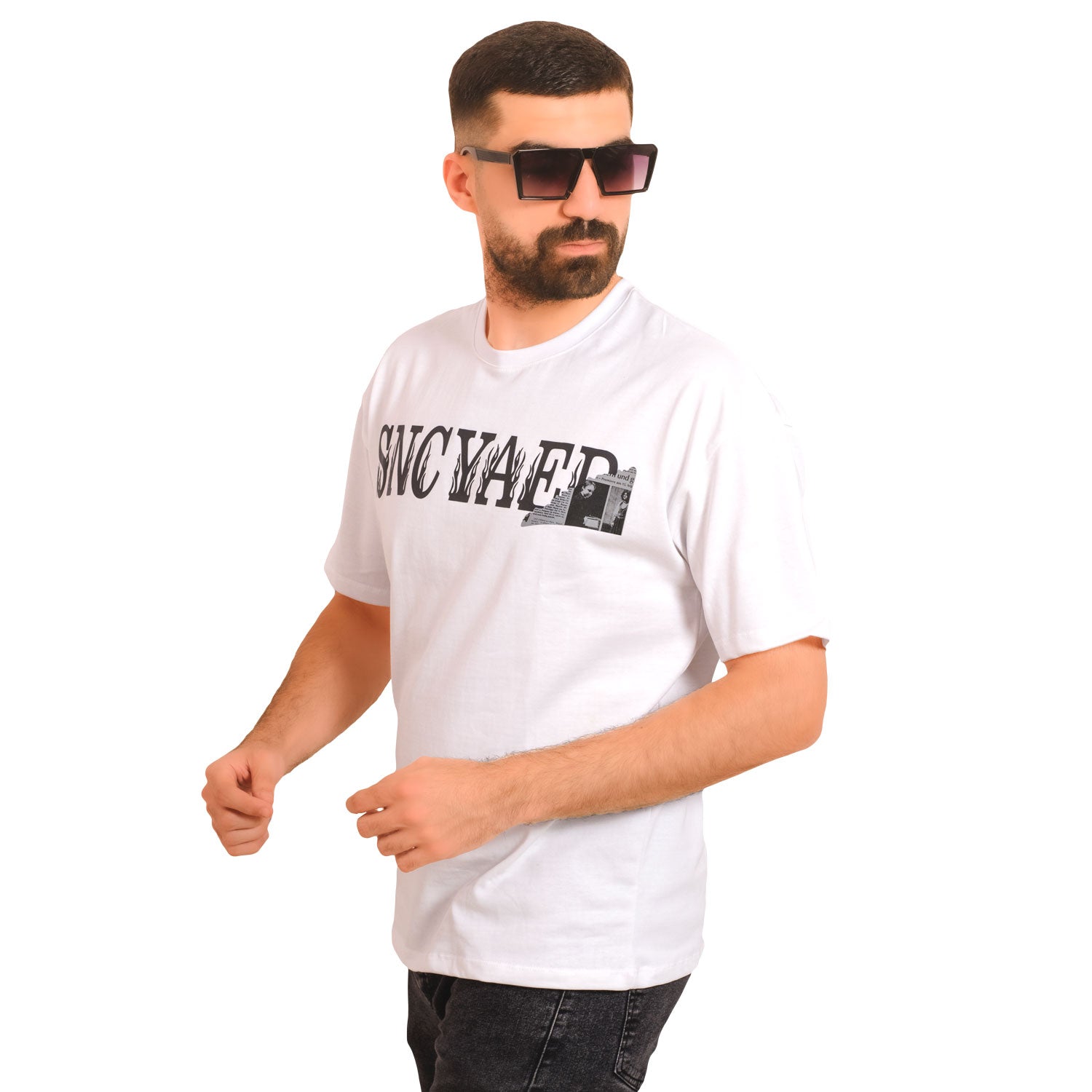 Men's clothing 23SM-19-9-715-17-تيشرت اوفر سايز روند قطن مطبوع Cotton T-shirt, last, تيشرت روند, تيشرت قطن  Pukkastyle ملابس رجالي