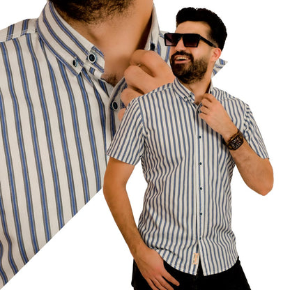 Men's clothing 23SM-30-10-S14-17-قميص نص كم مستورد مقلم Half-Sleeve-Shirt, last, قميص نص كم  Pukkastyle ملابس رجالي