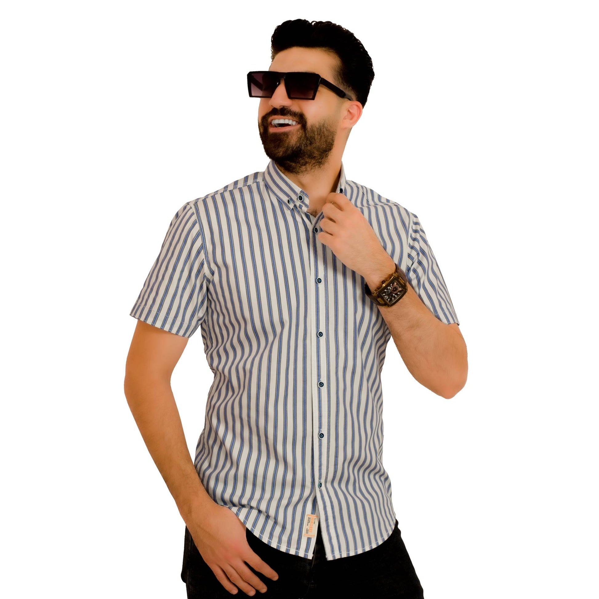 Men's clothing 23SM-30-10-S14-17-قميص نص كم مستورد مقلم Half-Sleeve-Shirt, last, قميص نص كم  Pukkastyle ملابس رجالي