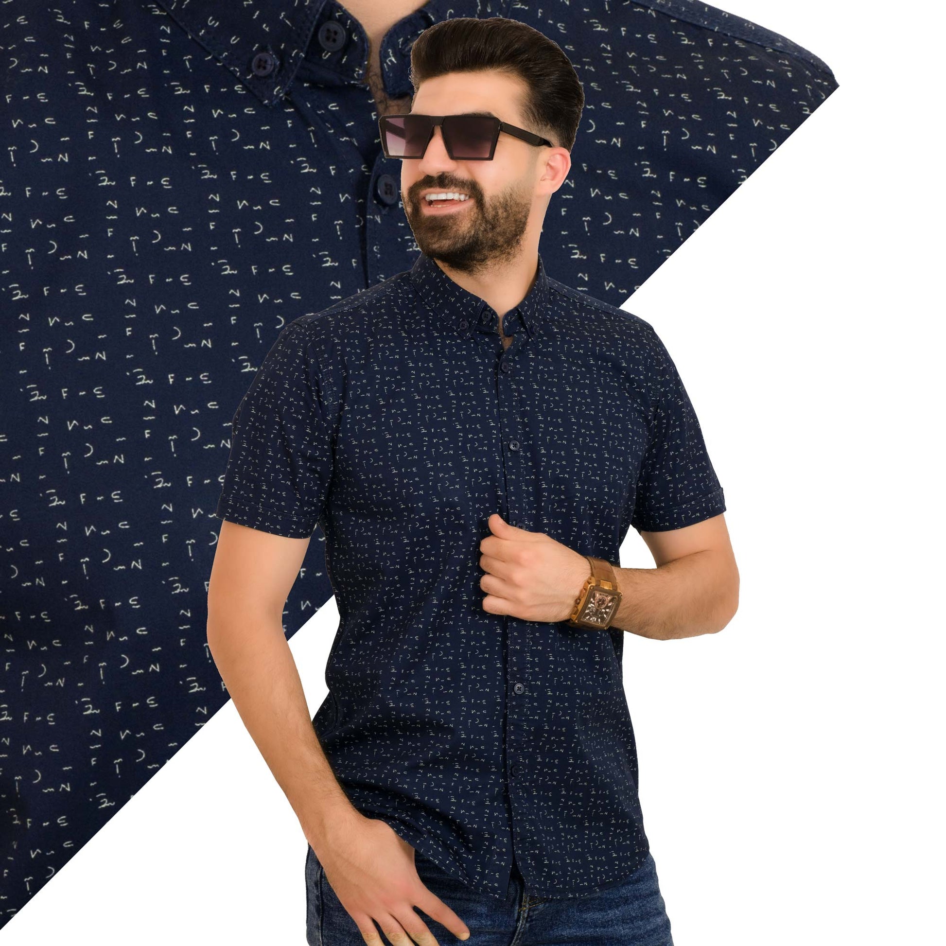 قميص نص كم -  ["Half-Sleeve-Shirt","\u0642\u0645\u064a\u0635 \u0646\u0635 \u0643\u0645"] - 23SM-19-10-2067-قميص نص كم قطن منقوش  - Pukkastyle تسوق ملابس رجالي اونلاين - Online shopping Men's Clothes