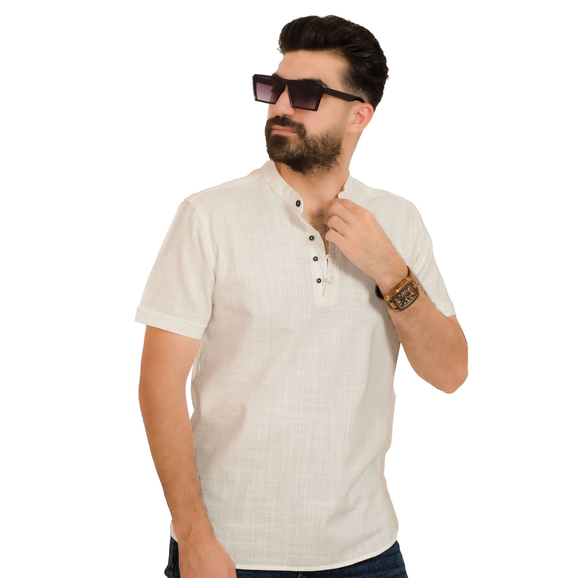 قميص نص كم -  ["Half-Sleeve-Shirt","henley shirt","last","linen","\u0642\u0645\u064a\u0635 \u0646\u0635 \u0643\u0645","\u0643\u062a\u0627\u0646"] - 23SM-12-10-865-قميص نص كم كتان عبايه  - Pukkastyle تسوق ملابس رجالي اونلاين - Online shopping Men's Clothes