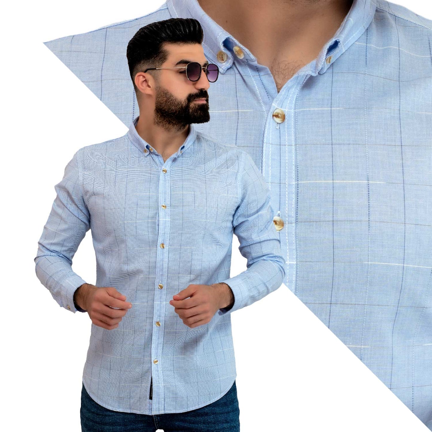 Men's clothing 24GM-7-7-24037-27-قميص كاروه – قطن – باكمام طويله last, linen, Long-Sleeve-Shirt, Plain Shirt, ساده, قميص ساده, قميص كم طويل, كتان  Pukkastyle ملابس رجالي