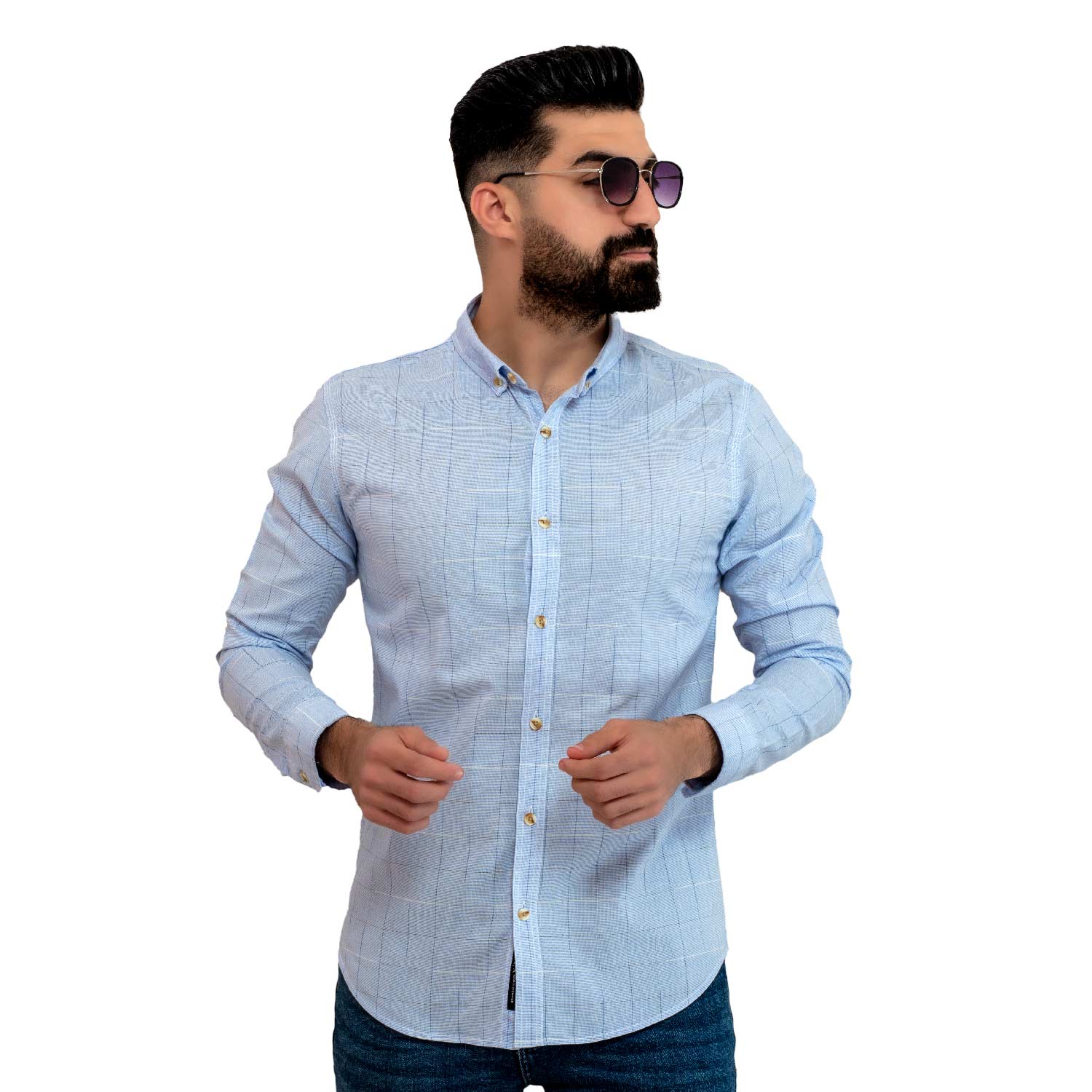 Men's clothing 24GM-7-7-24037-27-قميص كاروه – قطن – باكمام طويله last, linen, Long-Sleeve-Shirt, Plain Shirt, ساده, قميص ساده, قميص كم طويل, كتان  Pukkastyle ملابس رجالي