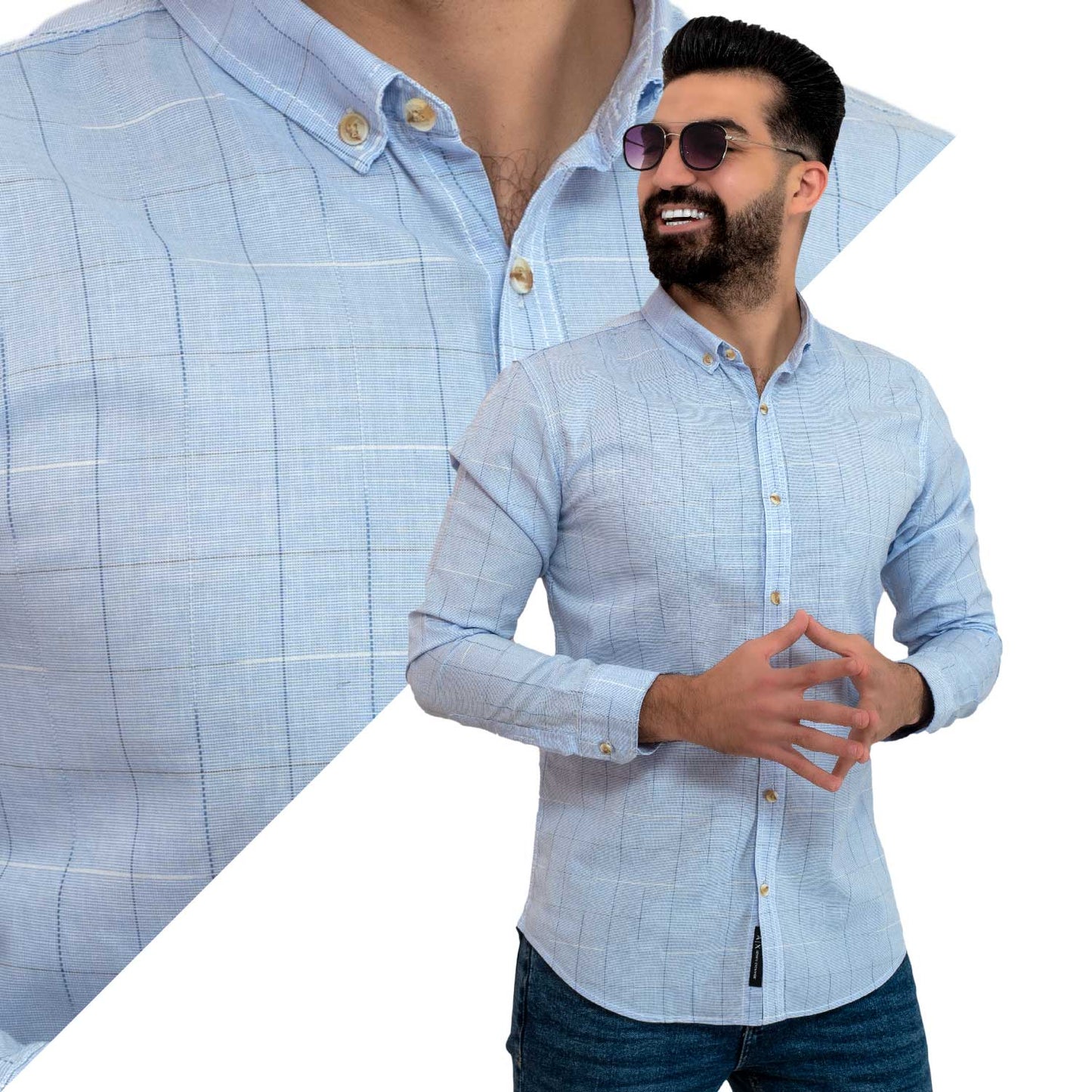 Men's clothing 24GM-7-7-24037-27-قميص كاروه – قطن – باكمام طويله last, linen, Long-Sleeve-Shirt, Plain Shirt, ساده, قميص ساده, قميص كم طويل, كتان  Pukkastyle ملابس رجالي