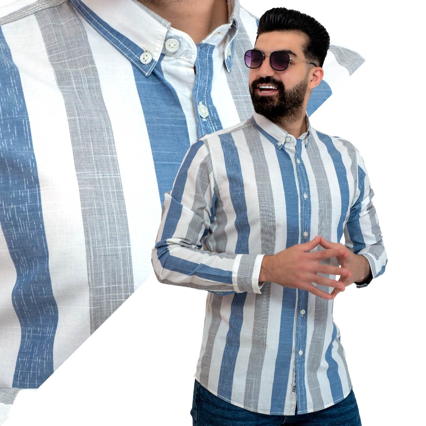 Men's clothing 24GM-7-7-737-23-قميص مقلم – قطن – بأكمام طويله linen, Long-Sleeve-Shirt, Plain Shirt, ساده, قميص ساده, قميص كم طويل, كتان  Pukkastyle ملابس رجالي