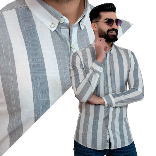 قميص كم طويل -  ["linen","Long-Sleeve-Shirt","Plain Shirt","\u0633\u0627\u062f\u0647","\u0642\u0645\u064a\u0635 \u0633\u0627\u062f\u0647","\u0642\u0645\u064a\u0635 \u0643\u0645 \u0637\u0648\u064a\u0644","\u0643\u062a\u0627\u0646"] - 24GM-7-7-737-قميص مقلم – قطن – بأكمام طويله  - Pukkastyle تسوق ملابس رجالي اونلاين - Online shopping Men's Clothes