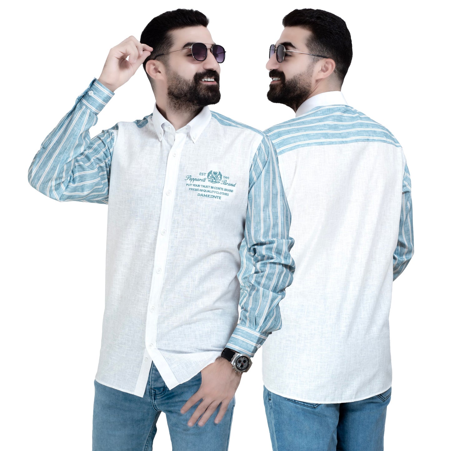 26GM-44-7-265-قميص كم كتان مقلم