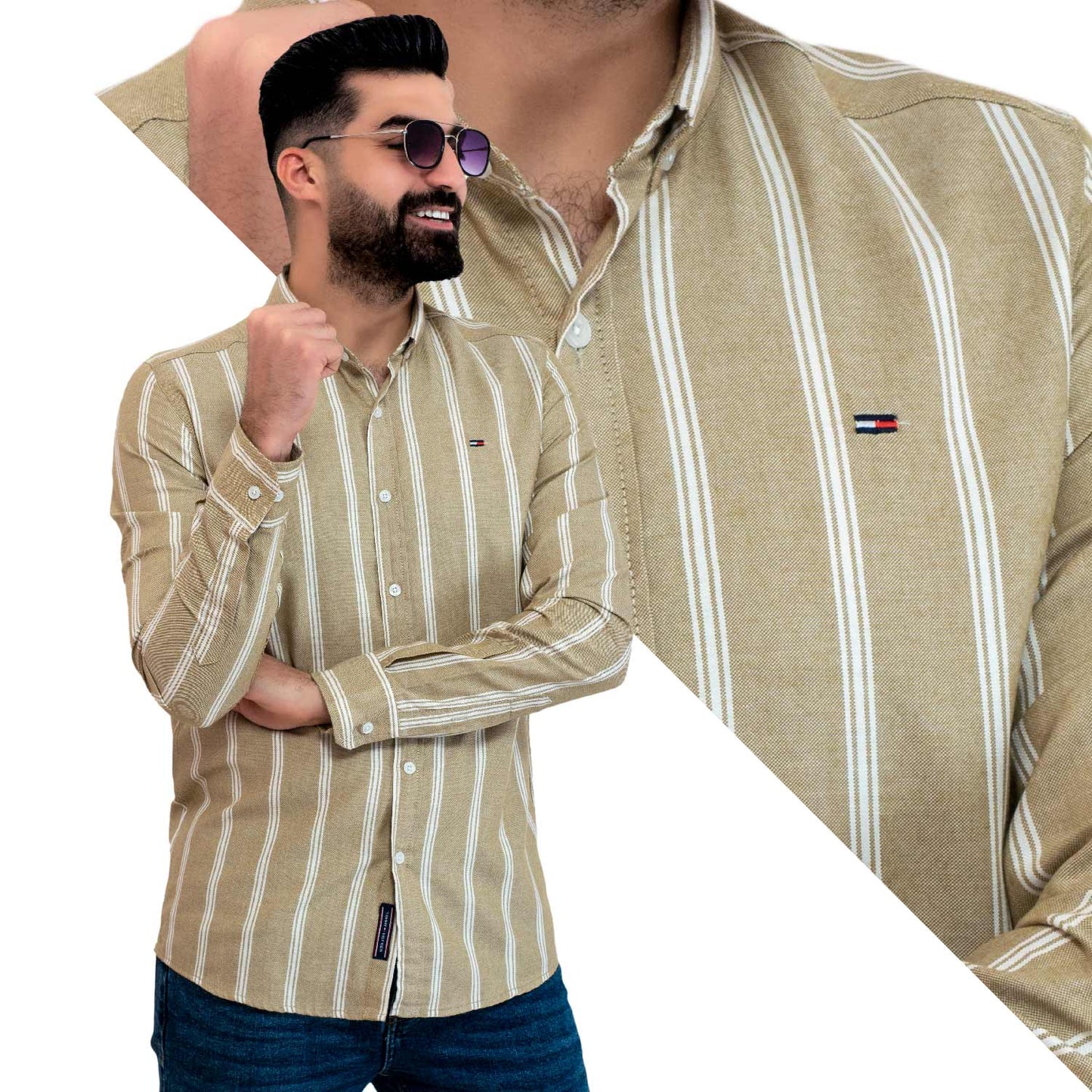 Men's clothing 24GM-7-7-103-20-قميص مقلم – قطن – بأكمام طويله linen, Long-Sleeve-Shirt, Plain Shirt, ساده, قميص ساده, قميص كم طويل, كتان  Pukkastyle ملابس رجالي