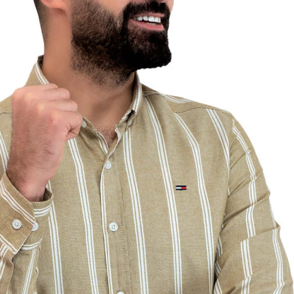 Men's clothing 24GM-7-7-103-20-قميص مقلم – قطن – بأكمام طويله linen, Long-Sleeve-Shirt, Plain Shirt, ساده, قميص ساده, قميص كم طويل, كتان  Pukkastyle ملابس رجالي