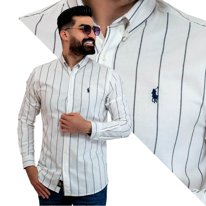 Men's clothing 24GM-31-7-2010-3-قميص مقلم – قطن – بأكمام طويله linen, Long-Sleeve-Shirt, Plain Shirt, ساده, قميص ساده, قميص كم طويل, كتان  Pukkastyle ملابس رجالي