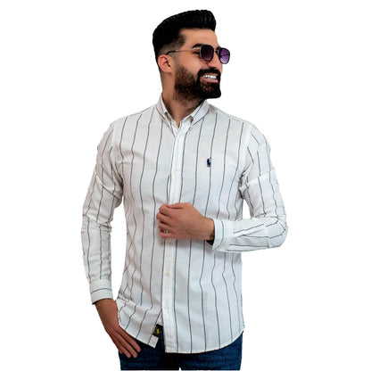 Men's clothing 24GM-31-7-2010-3-قميص مقلم – قطن – بأكمام طويله linen, Long-Sleeve-Shirt, Plain Shirt, ساده, قميص ساده, قميص كم طويل, كتان  Pukkastyle ملابس رجالي