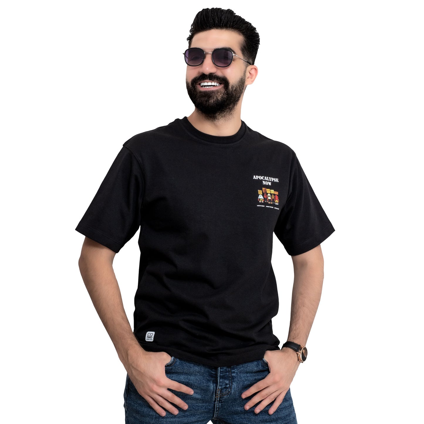 Men's clothing 24SM-27-9-30101-1-تيشيرت أوفر سايز روند – قطن بوليفار Cotton T-shirt, تيشرت روند, تيشرت قطن  Pukkastyle ملابس رجالي