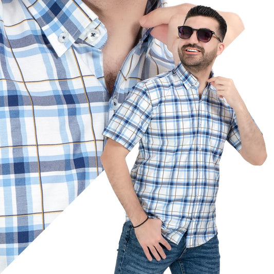 قميص نص كم -  ["Half-Sleeve-Shirt","\u0642\u0645\u064a\u0635 \u0646\u0635 \u0643\u0645"] - قميص قطن كاروهات نص كم  - Pukkastyle تسوق ملابس رجالي اونلاين - Online shopping Men's Clothes
