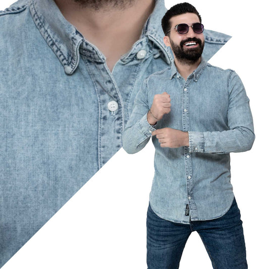 Men's clothing 24GM-34-7-7591-18-قميص جينز linen, Long-Sleeve-Shirt, Plain Shirt, ساده, قميص ساده, قميص كم طويل, كتان  Pukkastyle ملابس رجالي