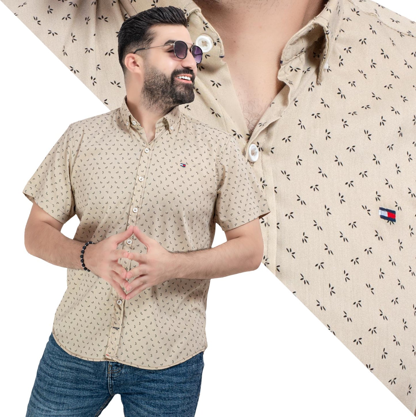 قميص نص كم منقوش