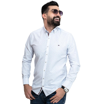 Men's clothing 24GM-28-7-23806-17-قميص باكمام طويله - خام قطن منقوش - لون أبيض linen, Long-Sleeve-Shirt, Plain Shirt, ساده, قميص ساده, قميص كم طويل, كتان  Pukkastyle ملابس رجالي