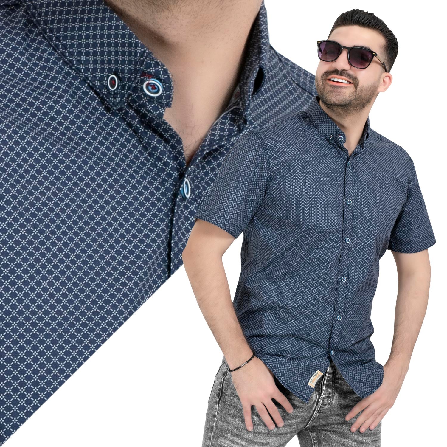 قميص نص كم -  ["Half-Sleeve-Shirt","\u0642\u0645\u064a\u0635 \u0646\u0635 \u0643\u0645"] - قميص قطن منقوش نص كم مستورد  - Pukkastyle تسوق ملابس رجالي اونلاين - Online shopping Men's Clothes