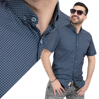 قميص نص كم -  ["Half-Sleeve-Shirt","\u0642\u0645\u064a\u0635 \u0646\u0635 \u0643\u0645"] - قميص قطن منقوش نص كم مستورد  - Pukkastyle تسوق ملابس رجالي اونلاين - Online shopping Men's Clothes