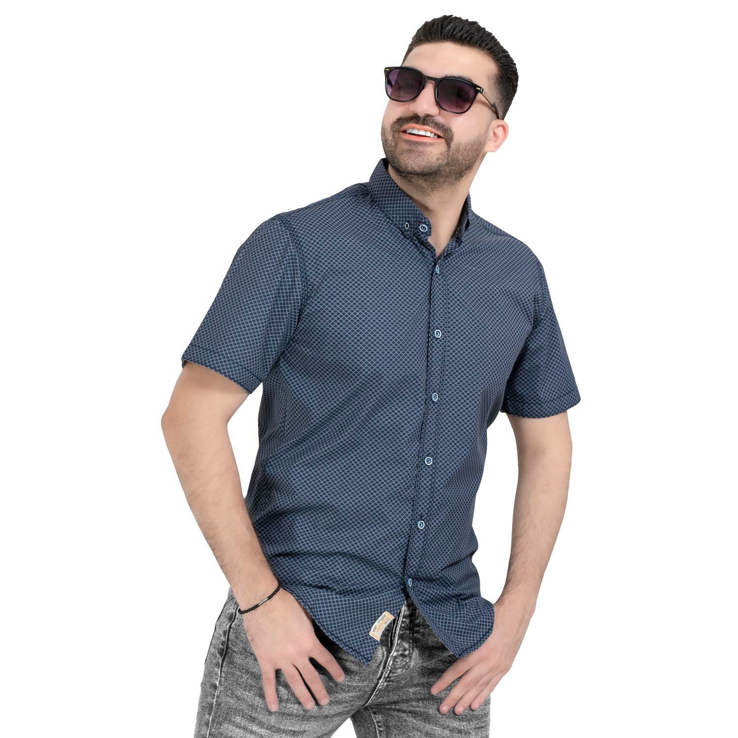 قميص نص كم -  ["Half-Sleeve-Shirt","\u0642\u0645\u064a\u0635 \u0646\u0635 \u0643\u0645"] - قميص قطن منقوش نص كم مستورد  - Pukkastyle تسوق ملابس رجالي اونلاين - Online shopping Men's Clothes