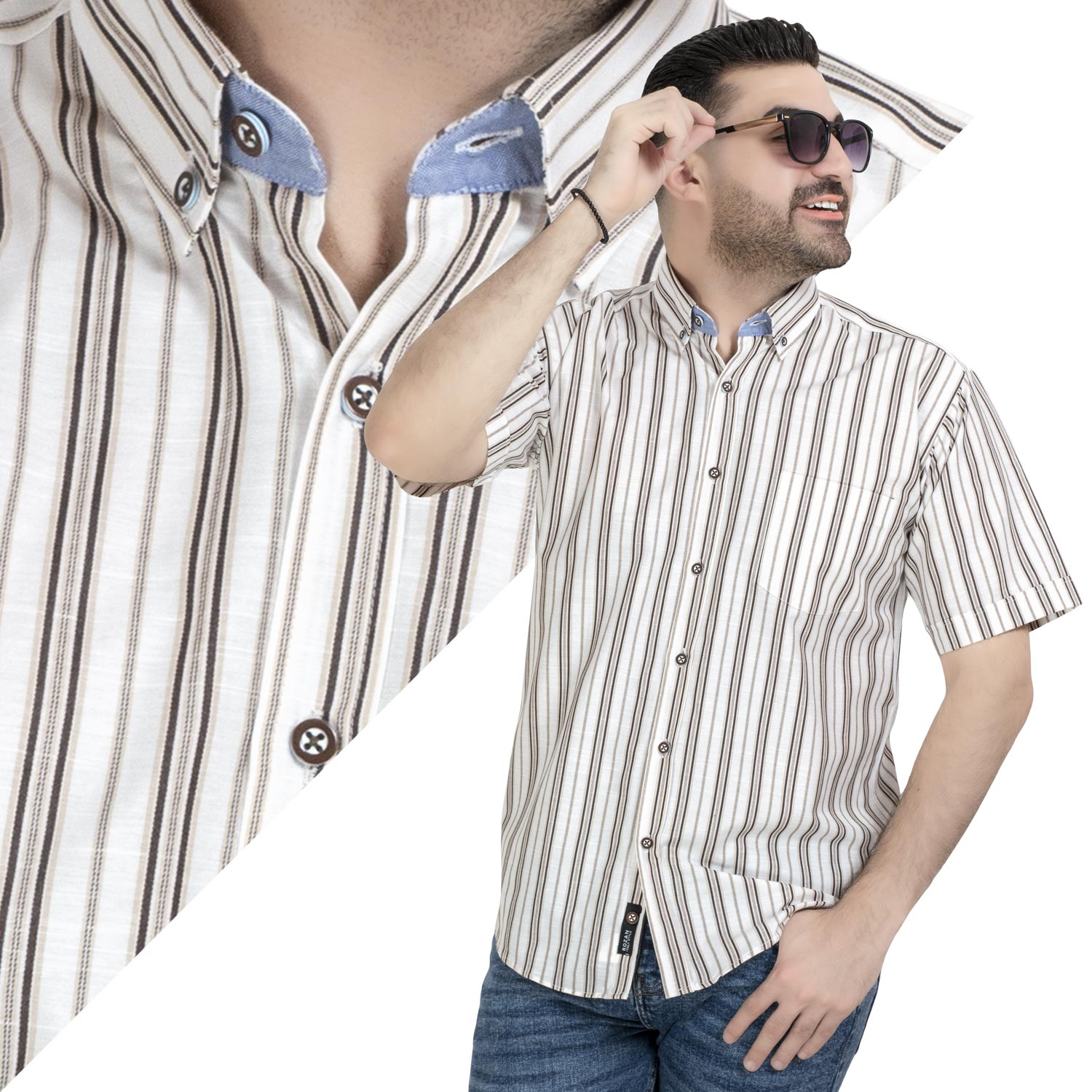قميص نص كم -  ["Half-Sleeve","Half-Sleeve-Shirt","linen","Men's-Shirt","\u0642\u0637\u0646","\u0642\u0645\u064a\u0635 \u0646\u0635 \u0643\u0645","\u0642\u0645\u064a\u0635-\u0631\u062c\u0627\u0644\u064a","\u0643\u062a\u0627\u0646"] - 25SM-40-10-R2508-قميص قطن مقلم نص كم  - Pukkastyle تسوق ملابس رجالي اونلاين - Online shopping Men's Clothes