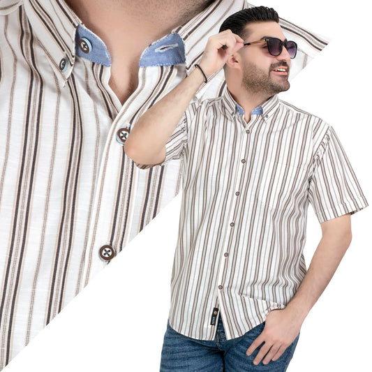 قميص نص كم -  ["Half-Sleeve","Half-Sleeve-Shirt","linen","Men's-Shirt","\u0642\u0637\u0646","\u0642\u0645\u064a\u0635 \u0646\u0635 \u0643\u0645","\u0642\u0645\u064a\u0635-\u0631\u062c\u0627\u0644\u064a","\u0643\u062a\u0627\u0646"] - 25SM-40-10-R2508-قميص قطن مقلم نص كم  - Pukkastyle تسوق ملابس رجالي اونلاين - Online shopping Men's Clothes