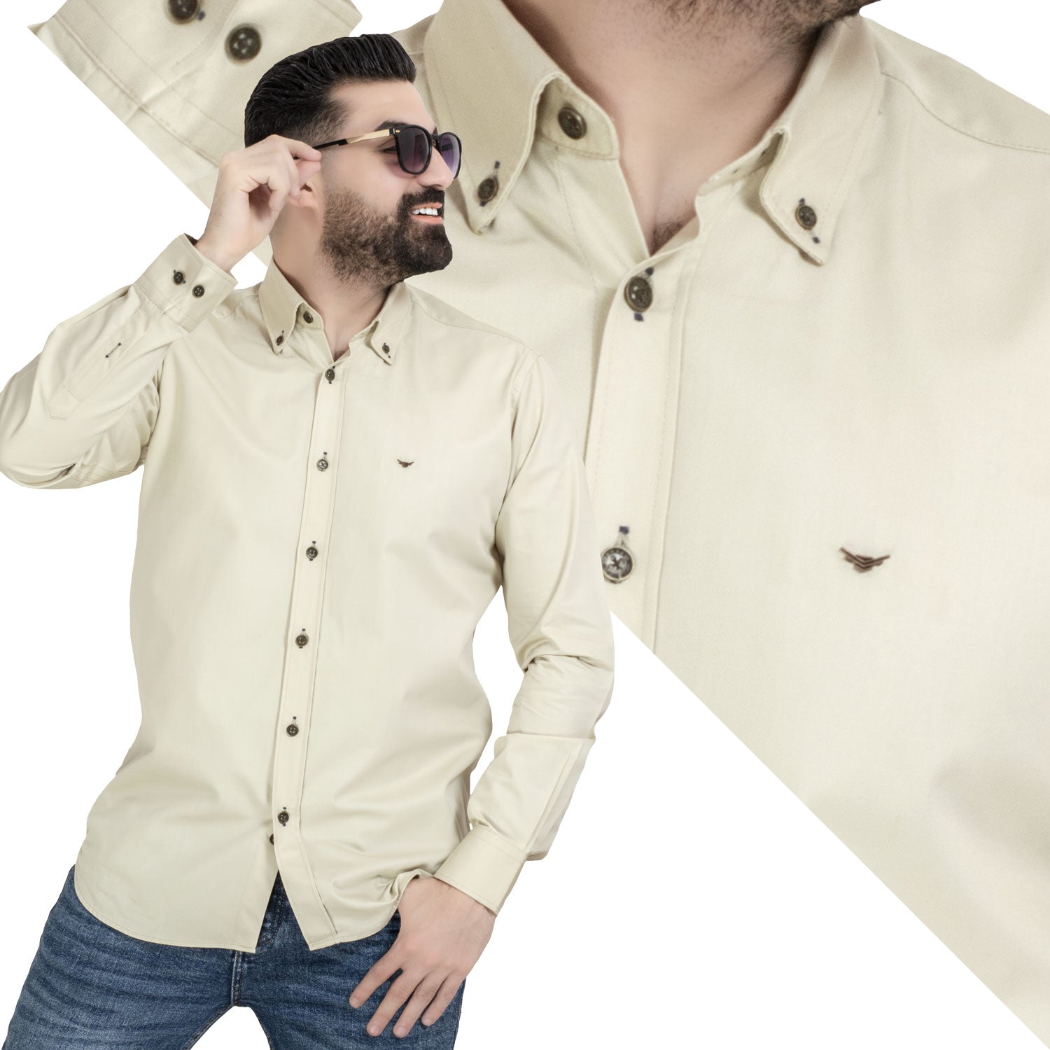 قميص كم طويل -  ["Check Shirt","Gabardine","Long-Sleeve-Shirt","\u062c\u0628\u0631\u062f\u064a\u0646","\u0642\u0645\u064a\u0635 \u0643\u0645 \u0637\u0648\u064a\u0644","\u0643\u0627\u0631\u0648\u0647\u0627\u062a"] - قميص قطن ساده باكامام طويله  - Pukkastyle تسوق ملابس رجالي اونلاين - Online shopping Men's Clothes