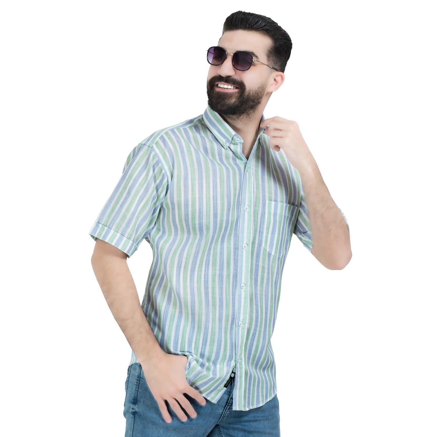 قميص نص كم -  ["Half-Sleeve","Half-Sleeve-Shirt","linen","Men's-Shirt","\u0642\u0637\u0646","\u0642\u0645\u064a\u0635 \u0646\u0635 \u0643\u0645","\u0642\u0645\u064a\u0635-\u0631\u062c\u0627\u0644\u064a","\u0643\u062a\u0627\u0646"] - 26SM-40-10-2603-قميص نص كم كتان مقلم  - Pukkastyle تسوق ملابس رجالي اونلاين - Online shopping Men's Clothes