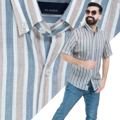 قميص نص كم -  ["Half-Sleeve","Half-Sleeve-Shirt","linen","Men's-Shirt","\u0642\u0637\u0646","\u0642\u0645\u064a\u0635 \u0646\u0635 \u0643\u0645","\u0642\u0645\u064a\u0635-\u0631\u062c\u0627\u0644\u064a","\u0643\u062a\u0627\u0646"] - 26SM-40-10-2603-قميص نص كم كتان مقلم  - Pukkastyle تسوق ملابس رجالي اونلاين - Online shopping Men's Clothes