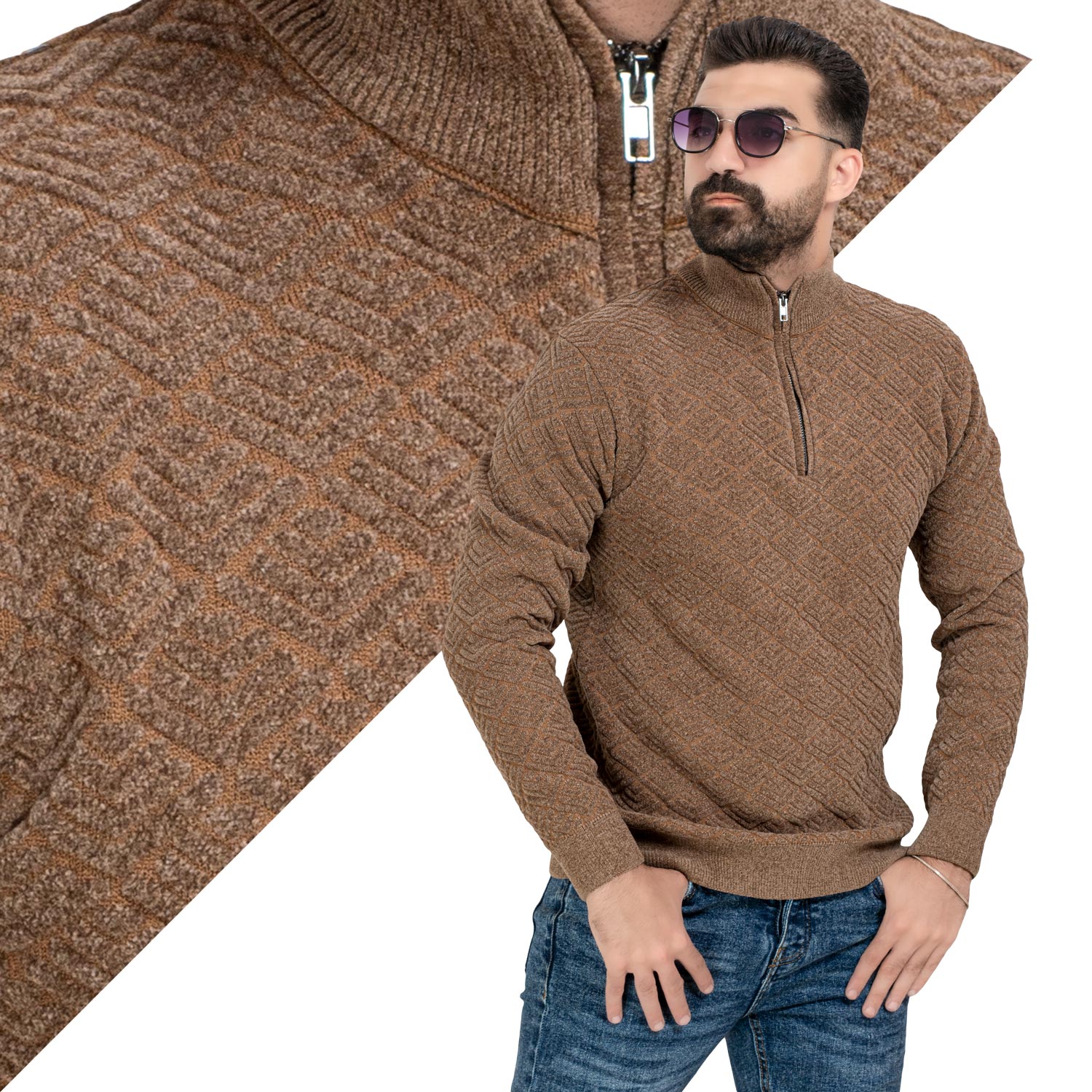بلوفر -  ["Pullover","Pullover Woll knitwear","\u0628\u0644\u0648\u0641\u0631"] - 25WM-25-4-107-بلوفر قطيفه هاف كول سوسته  - Pukkastyle تسوق ملابس رجالي اونلاين - Online shopping Men's Clothes