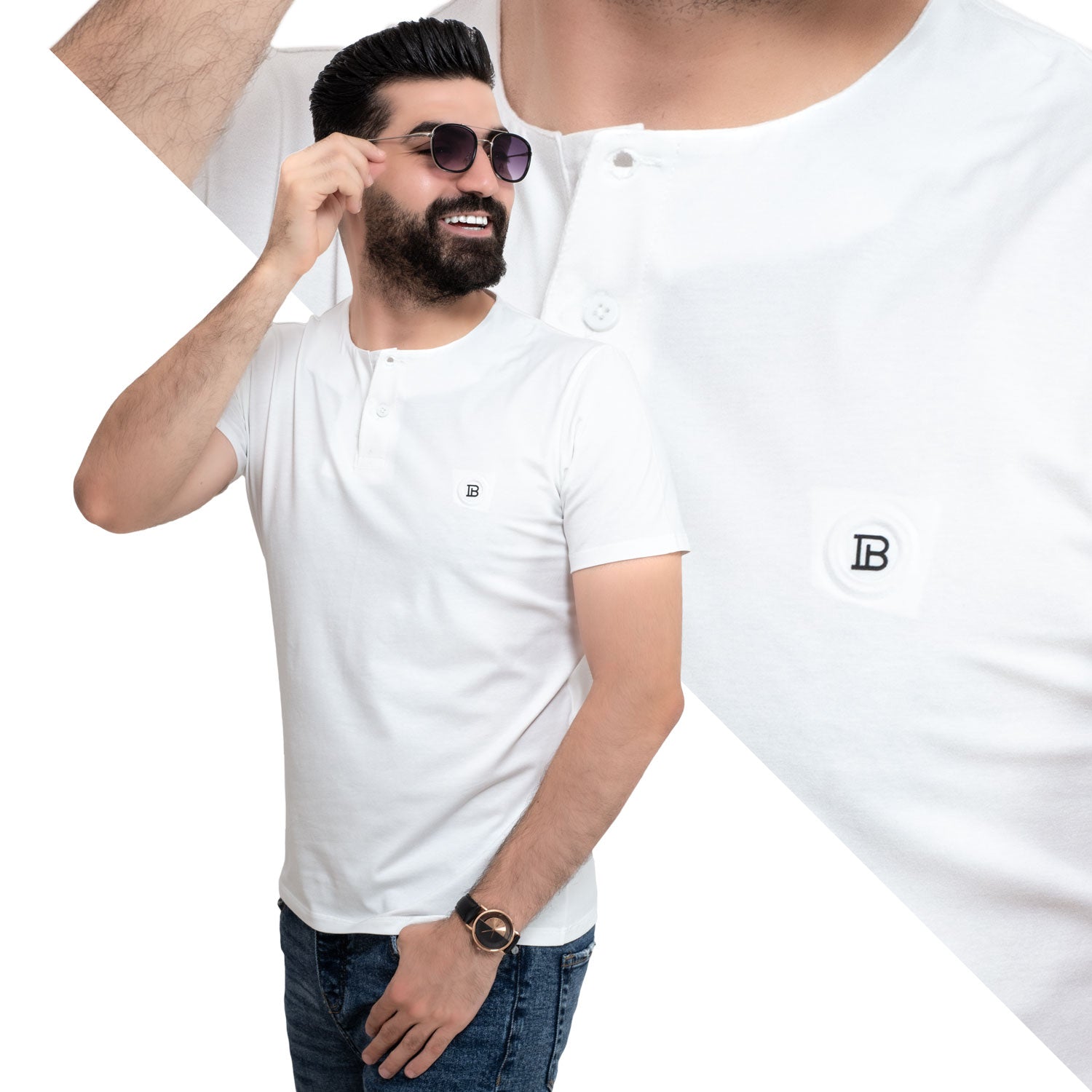 Men's clothing 24SM-19-9-730-17-تيشيرت عبايه قطن سنجل ليكرا – لوون أبيض Cotton T-shirt, تيشرت روند, تيشرت قطن  Pukkastyle ملابس رجالي