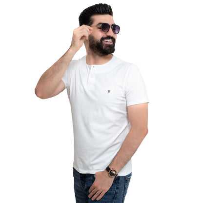 Men's clothing 24SM-19-9-730-17-تيشيرت عبايه قطن سنجل ليكرا – لوون أبيض Cotton T-shirt, تيشرت روند, تيشرت قطن  Pukkastyle ملابس رجالي