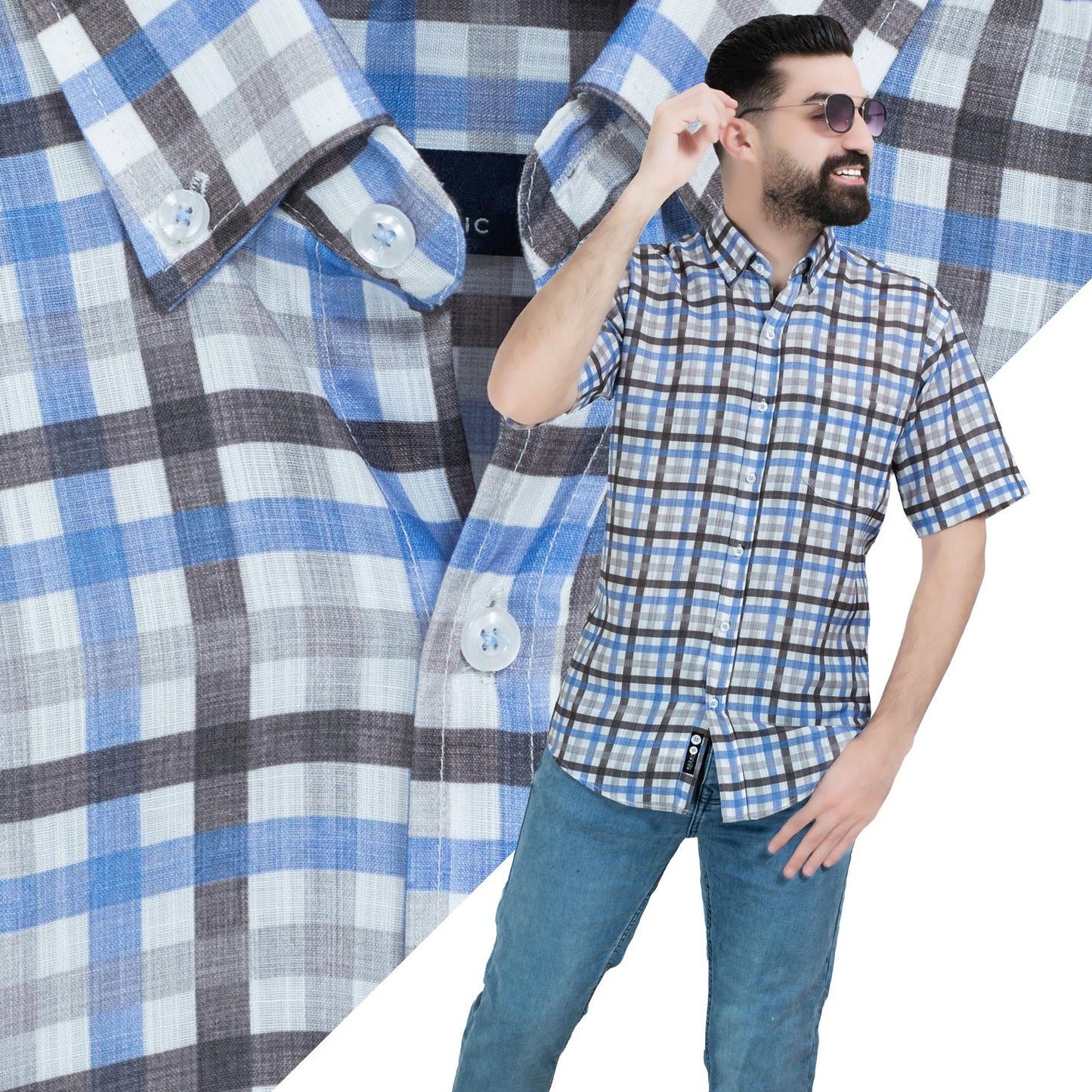قميص نص كم -  ["Half-Sleeve","Half-Sleeve-Shirt","linen","Men's-Shirt","\u0642\u0637\u0646","\u0642\u0645\u064a\u0635 \u0646\u0635 \u0643\u0645","\u0642\u0645\u064a\u0635-\u0631\u062c\u0627\u0644\u064a","\u0643\u062a\u0627\u0646"] - 26SM-40-10-2607-قميص نص كم قطن كروه  - Pukkastyle تسوق ملابس رجالي اونلاين - Online shopping Men's Clothes