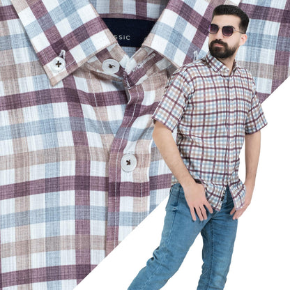 قميص نص كم -  ["Half-Sleeve","Half-Sleeve-Shirt","linen","Men's-Shirt","\u0642\u0637\u0646","\u0642\u0645\u064a\u0635 \u0646\u0635 \u0643\u0645","\u0642\u0645\u064a\u0635-\u0631\u062c\u0627\u0644\u064a","\u0643\u062a\u0627\u0646"] - 26SM-40-10-2607-قميص نص كم قطن كروه  - Pukkastyle تسوق ملابس رجالي اونلاين - Online shopping Men's Clothes