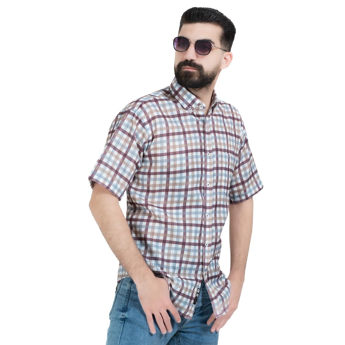 قميص نص كم -  ["Half-Sleeve","Half-Sleeve-Shirt","linen","Men's-Shirt","\u0642\u0637\u0646","\u0642\u0645\u064a\u0635 \u0646\u0635 \u0643\u0645","\u0642\u0645\u064a\u0635-\u0631\u062c\u0627\u0644\u064a","\u0643\u062a\u0627\u0646"] - 26SM-40-10-2607-قميص نص كم قطن كروه  - Pukkastyle تسوق ملابس رجالي اونلاين - Online shopping Men's Clothes