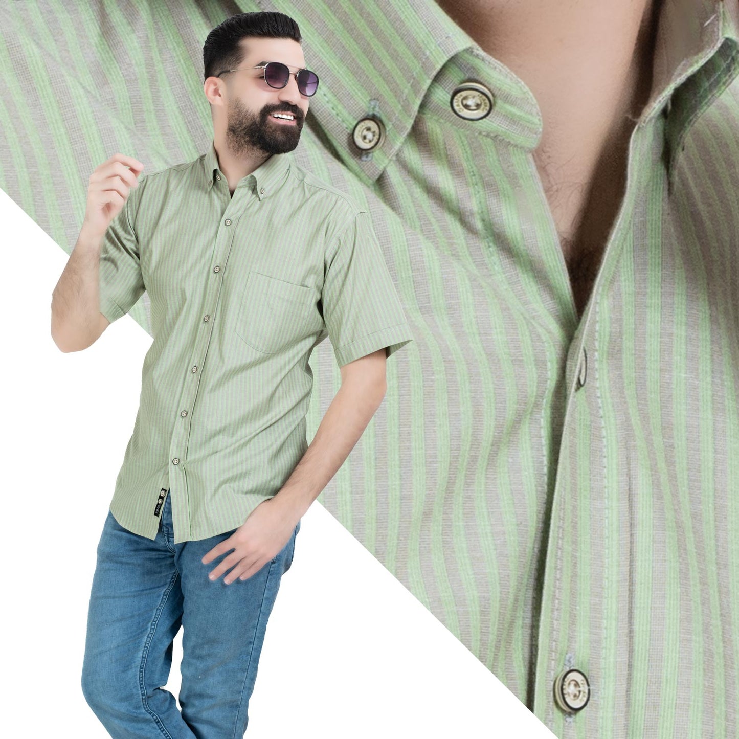 قميص نص كم -  ["Half-Sleeve","Half-Sleeve-Shirt","linen","Men's-Shirt","\u0642\u0637\u0646","\u0642\u0645\u064a\u0635 \u0646\u0635 \u0643\u0645","\u0642\u0645\u064a\u0635-\u0631\u062c\u0627\u0644\u064a","\u0643\u062a\u0627\u0646"] - 26SM-40-10-2605-قميص نص كم قطن مقلم  - Pukkastyle تسوق ملابس رجالي اونلاين - Online shopping Men's Clothes