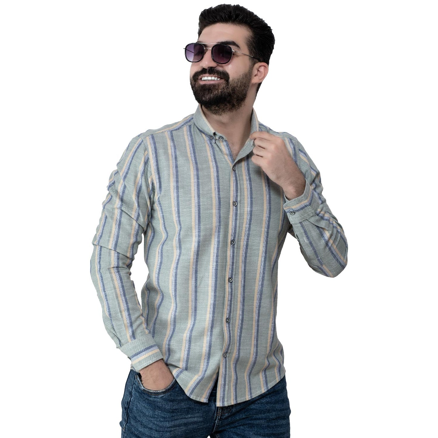 Men's clothing 24GM-39-7-2340-14-قميص مقلم باكمام طويله – خام قطن linen, Long-Sleeve-Shirt, Plain Shirt, ساده, قميص ساده, قميص كم طويل, كتان  Pukkastyle ملابس رجالي