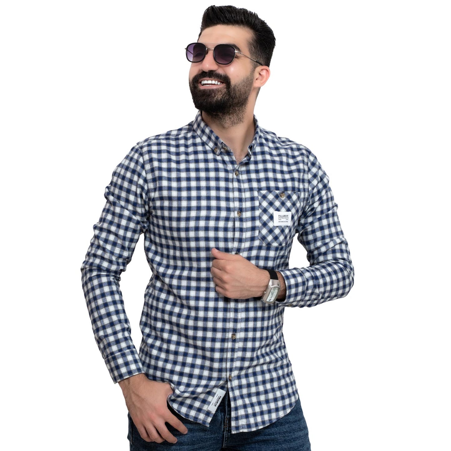 Men's clothing 24GM-7-7-2406-4-قميص كاروه باكمام طويله - خام قطن linen, Long-Sleeve-Shirt, Plain Shirt, ساده, قميص ساده, قميص كم طويل, كتان  Pukkastyle ملابس رجالي