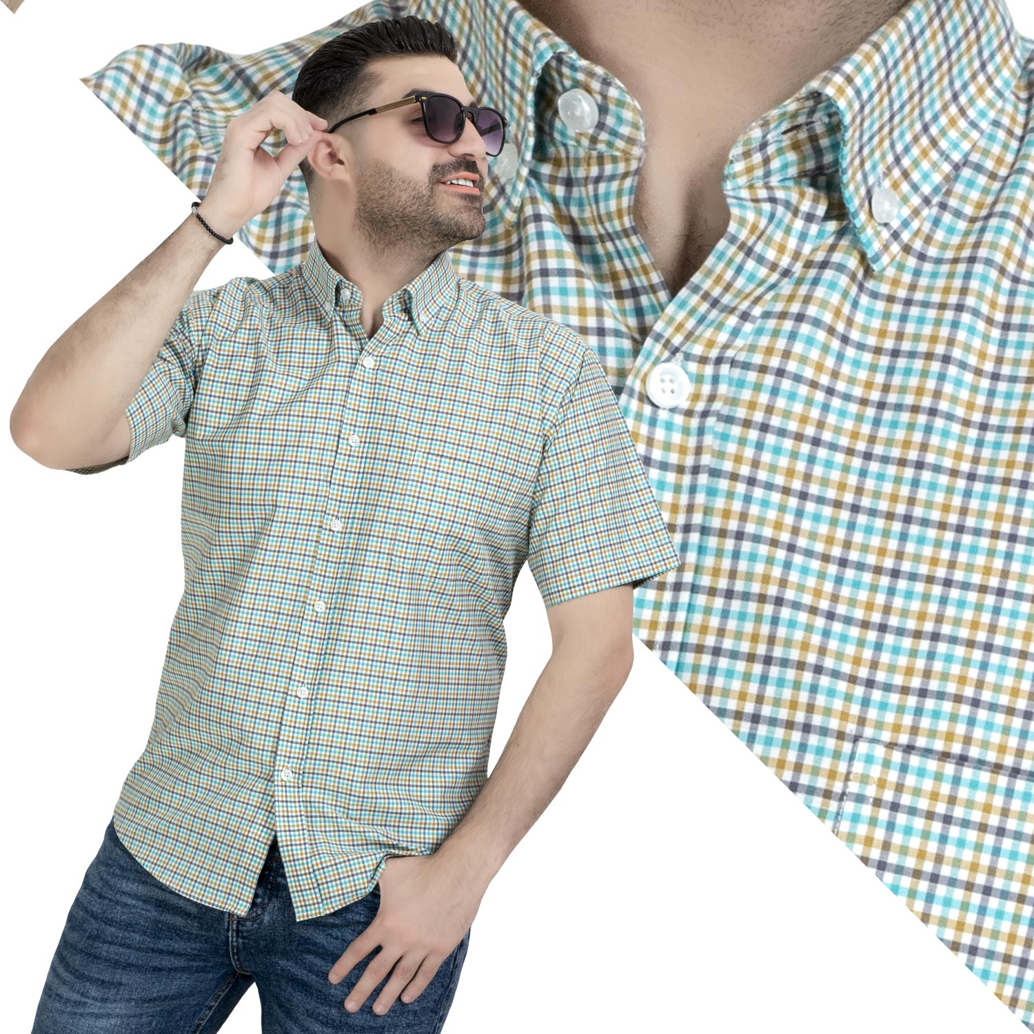 قميص نص كم -  ["Half-Sleeve-Shirt","\u0642\u0645\u064a\u0635 \u0646\u0635 \u0643\u0645"] - 24SM-40-10-D2404-27-قميص نص كم كاروه قطن – ريجولار  - Pukkastyle تسوق ملابس رجالي اونلاين - Online shopping Men's Clothes