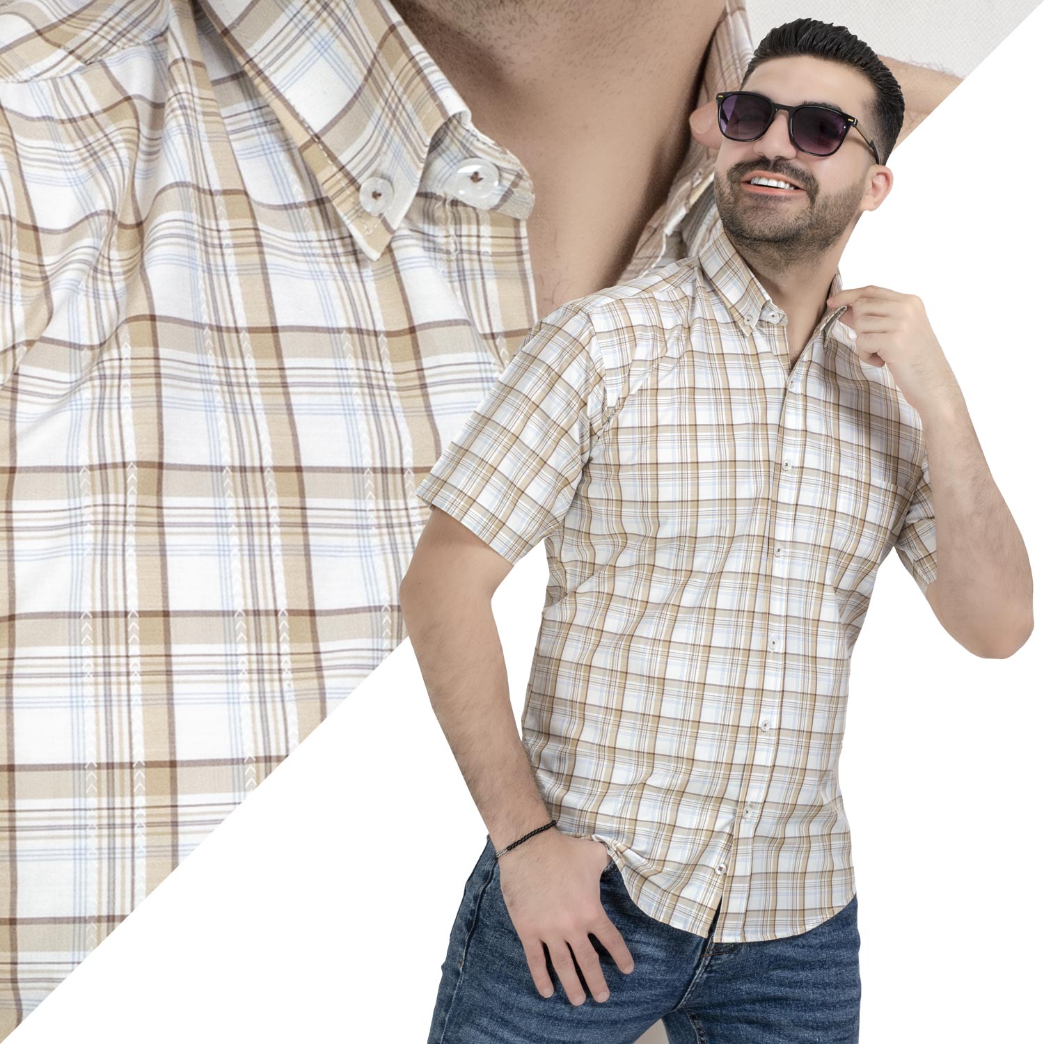 قميص نص كم -  ["Half-Sleeve-Shirt","\u0642\u0645\u064a\u0635 \u0646\u0635 \u0643\u0645"] - قميص قطن كاروهات نص كم  - Pukkastyle تسوق ملابس رجالي اونلاين - Online shopping Men's Clothes